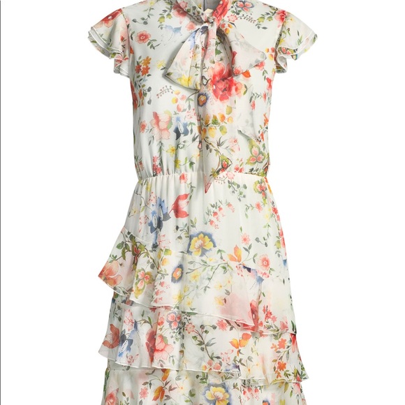 Alice + Olivia Dresses & Skirts - Alice + Olivia Lessie Tie Neck Short Ruffle Dress